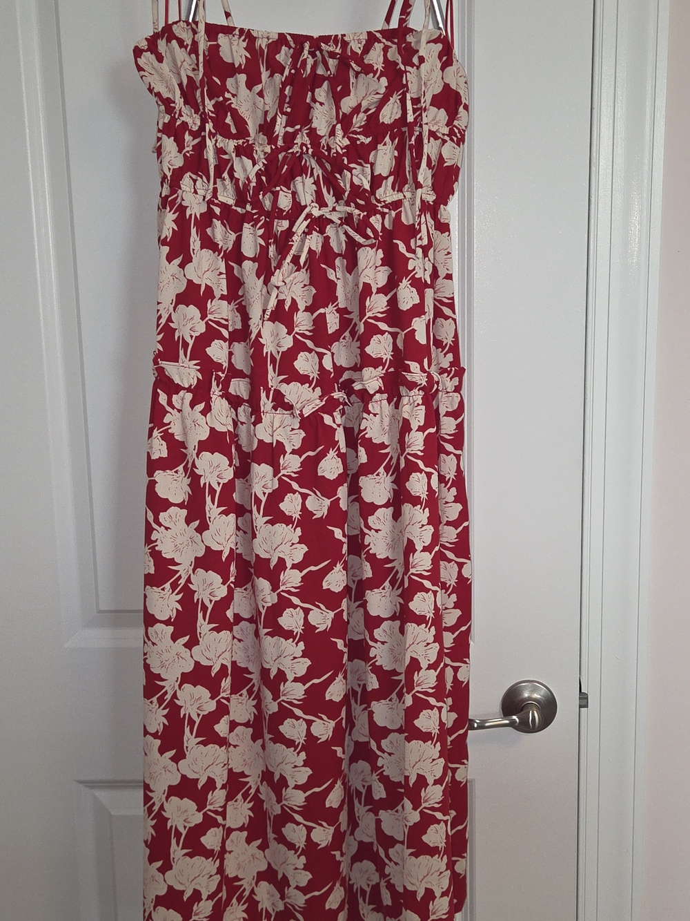 NWT Red Floral Cottagecore Tiered Midi Dress